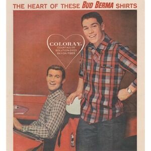 Vintage 1960 Bud Berma Coloray Shirts Mid Century Plaid Mens Fashion Print Ad